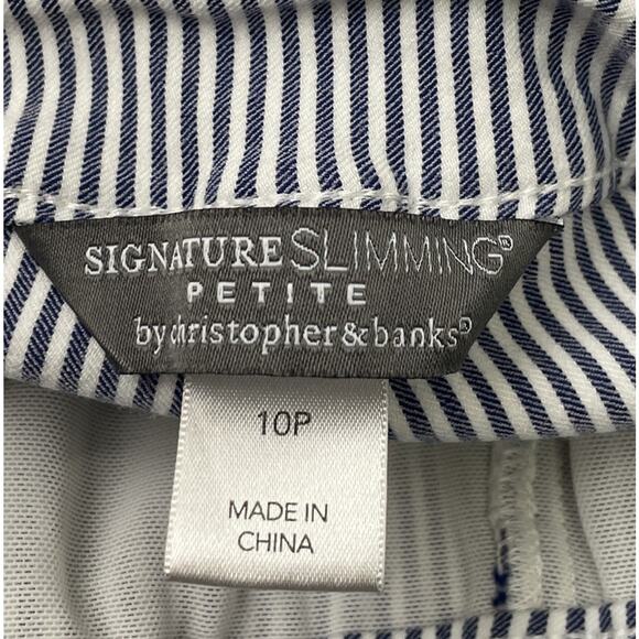 Coastal Capris Pants Signature Slimming Size 10 Petite Blue White Striped Preppy - Picture 6 of 13